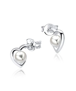 Love Heart White Pearls Silver Stud Earring STS-3266